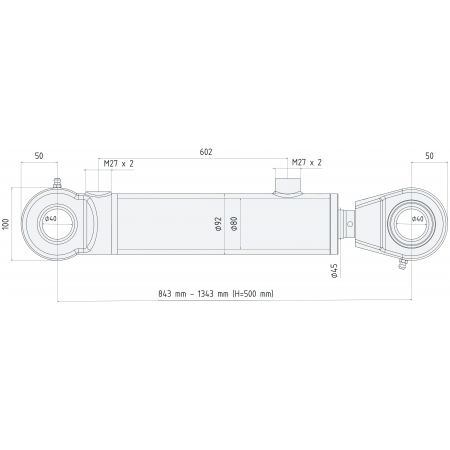 SIŁOWNIK HYDRAULICZNY CJ2F 80x45 SKOK 500 L=843 mm